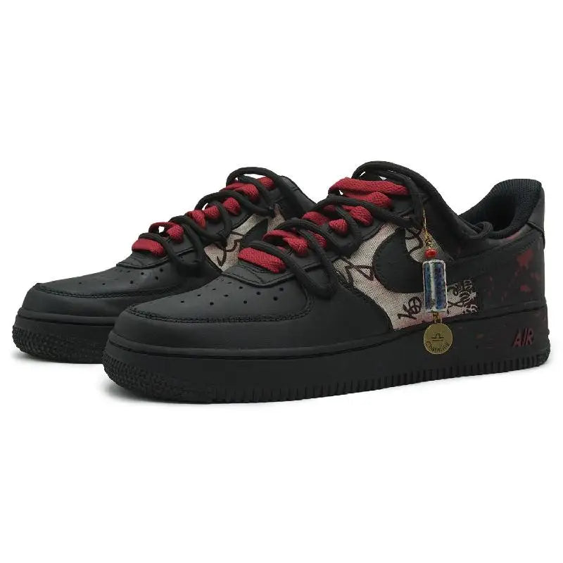 【Customize】Nike Air Force 1 Skateboarding Shoes Unisex Low-top Black/Red Sneakers shoes CW2288-001